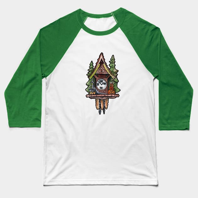 Witchy Cuckoo Clock Baseball T-Shirt by JenTheTracy